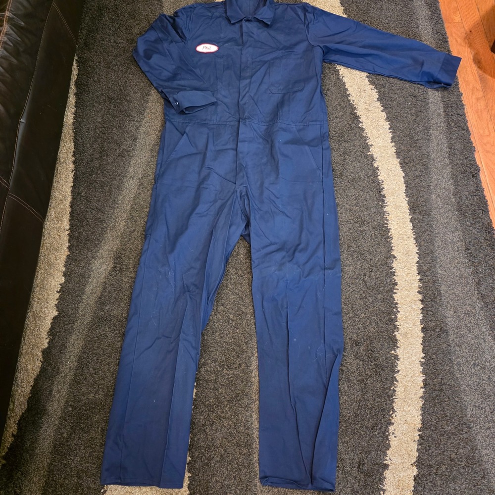 Todd Uniform Coverall 48R Navy Blue Cotton Snap Front USA Phil Patch Jumpsuit